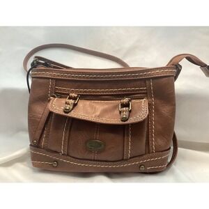 BOC Born Concept Leather Crossbody Bag Brown Flap Pocket Stitching